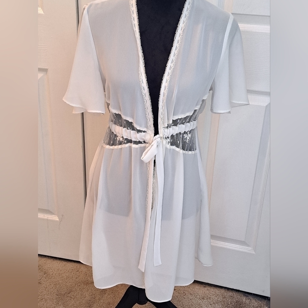 Vintage Flora Sheer Robe/Coverup With Lace Panels Size S